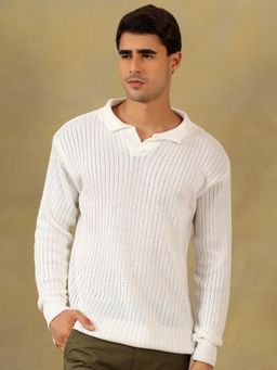 Kvetoo - Men White Acrylic Textured Regular Fit Sweater