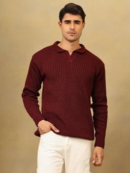 Kvetoo - Men Wine Acrylic Textured Regular Fit Sweater