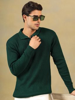 Kvetoo - Men Green Acrylic Textured Regular Fit Sweater