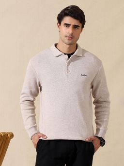 Kvetoo - Men Beige Acrylic Textured Regular Fit Sweater