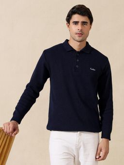 Kvetoo - Men Navy Blue Acrylic Textured Regular Fit Sweater