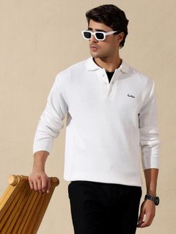 Kvetoo - Men White Acrylic Textured Regular Fit Sweater