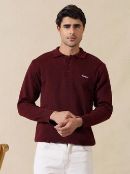 Kvetoo - Men Wine Acrylic Textured Regular Fit Sweater