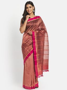 Fabindia - Pink Cotton Silk Jamdani Saree without Blouse