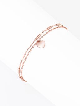 Nistra - 925 Sterling Silver Heart Charm Layered Bracelet