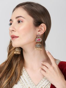 OOMPH - Rani Pink Matte Gold Finish Jhumka Earrings