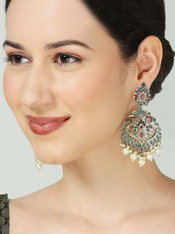 OOMPH - Moti Manik Jadau Peacock Shape Drop Earrings