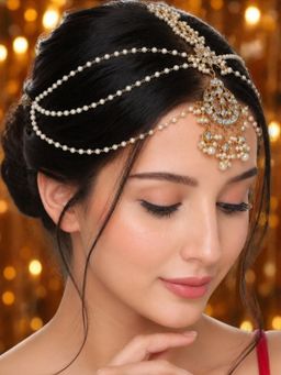OOMPH - Gold Tone Kundan and Pearls Traditional Bridal Floral Sheeshphool