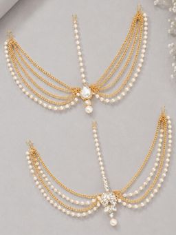 Fabula - Gold Tone Kundan Pearl Traditional Sheeshphool (Pack Of 2)