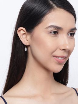 Fabula - Gold Tone Solitaire Cubic Zirconia Minimal Fashion Drop Earrings