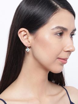 OOMPH - Silver Tone Square Cubic Zirconia Fashion Drop Earrings