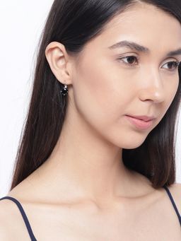 OOMPH - Silver Tone Solitaire Black Cubic Zirconia Ear Fashion Hoop Earrings