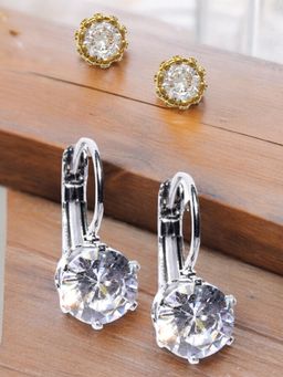 OOMPH - Crown Cubic Zirconia Small Stud and Drop Earrings (Pack Of 2)