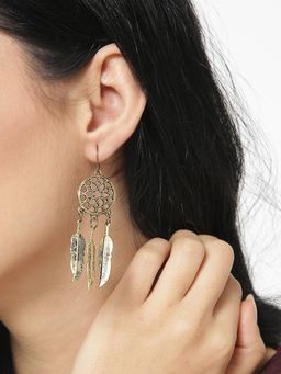 Fabula - Antique Gold Dream Catcher Bohemian Fashion Drop Earrings