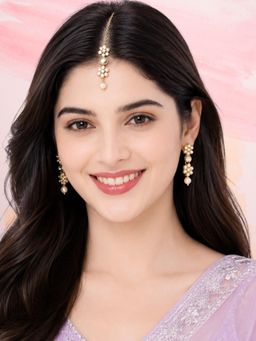 OOMPH - Gold Tone Maangtikka Pearls and Kundan Studded with Drop Earrings