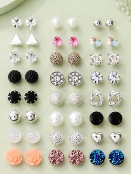 OOMPH - Crystal and Pearl Delicate Small Ear Stud Earrings (Pack Of 24)