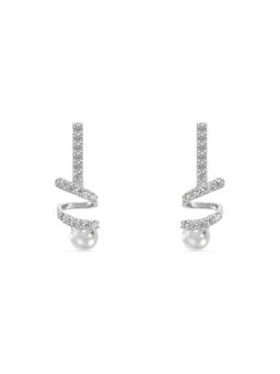 Palmonas - Pearl Curve Line 925 Sterling Silver Drop Earrings