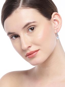 Fabula - Silver Tone Delicate Round Cubic Zirconia Fashion Drop Earrings