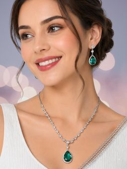 OOMPH - Green American Diamond Teardrop Jewellery Set