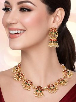 Fabula - Pink Lotus Kempu Stones Jewellery Set