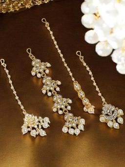 Fabula - Gold Tone Kundan and Pearl Jadau Maangtikka (Pack Of 4)