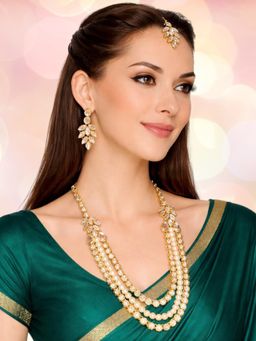 OOMPH - Gold Kundan and Pearls Ethnic Multi Layer Jewellery Set