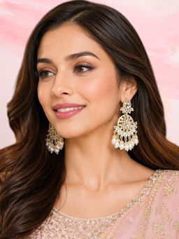 Fabula - Gold Tone Kundan and Pearls Drop Earrings
