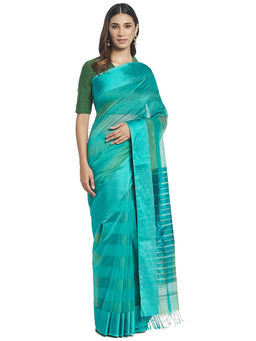 Fabindia - Teal Maheshwari Cotton Silk Saree