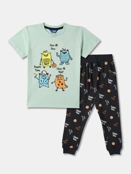 R&B - Boys Multi-Color Graphic Cotton T-Shirt with Joggers