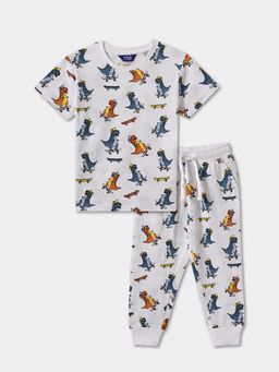 R&B - Boys Ivory Graphic Cotton T-Shirt with Joggers