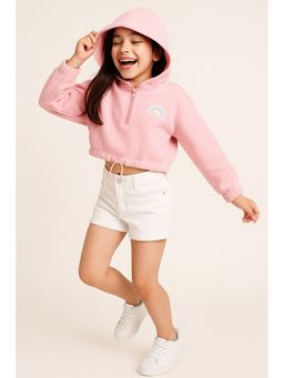 Tales & Stories - Girls Pink Solid Polycotton Sweatshirt