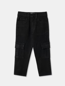 R&B - Boys Black Solid Cotton Jeans