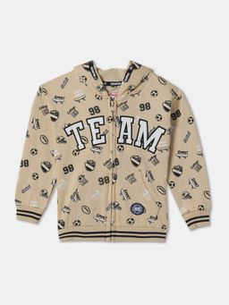 R&B - Boys Beige Self Design Cotton Jacket