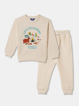 R&B - Boys Beige Embroidered Cotton Sweatshirt with Joggers