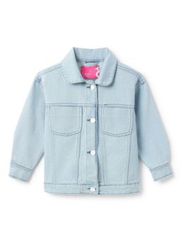 Tales & Stories - Girls Blue Solid Cotton Jacket
