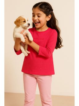 Tales & Stories - Girls Magenta Embroidered Cotton T-Shirt