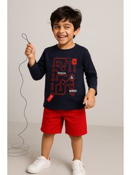 Tales & Stories - Boys Navy Blue Printed Cotton T-Shirt