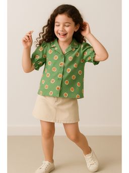 Tales & Stories - Girls Green Geometric Viscose Shirt