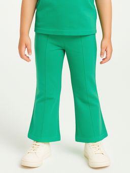 Nautinati - Girls Green Solid Cotton Leggings