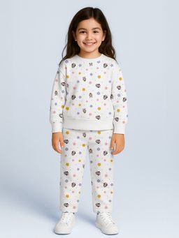 Nautinati - Girls White Printed Cotton Co-Ord Set