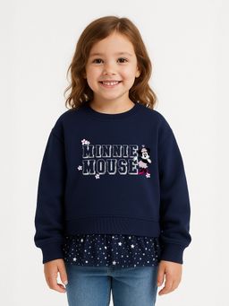 Nautinati - Girls Navy Blue Graphic Cotton Sweatshirt