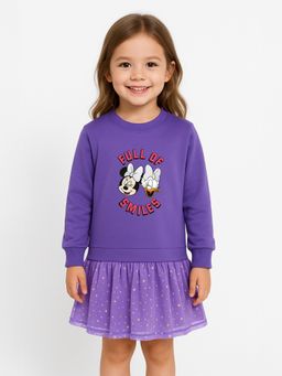 Nautinati - Girls Purple Printed Terry Sweatshirt Dress