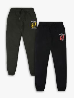 R&B - Multi-Color Boys Printed Cotton Joggers (Pack of 2)