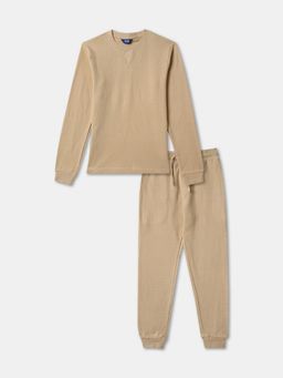 R&B - Boys Beige Solid Cotton T-Shirt with Pant