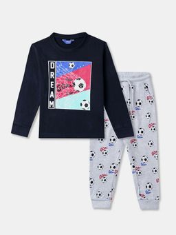 R&B - Boys Navy Blue Graphic Cotton T-Shirt with Joggers