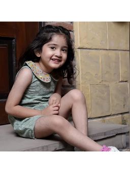 ZACH & KIKI - Girls Green Embroidered Cotton Dress