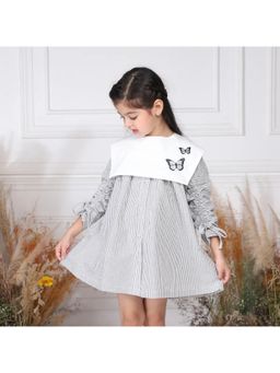 ZACH & KIKI - Girls White Stripes Cotton Dress