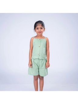 ZACH & KIKI - Girls Green Checks Cotton Co-Ord Set