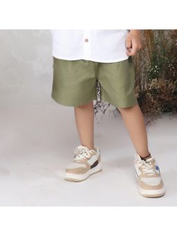 ZACH & KIKI - Boys Olive Solid Cotton Shorts