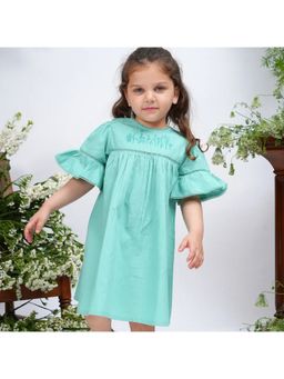 ZACH & KIKI - Girls Green Embroidered Cotton Dress